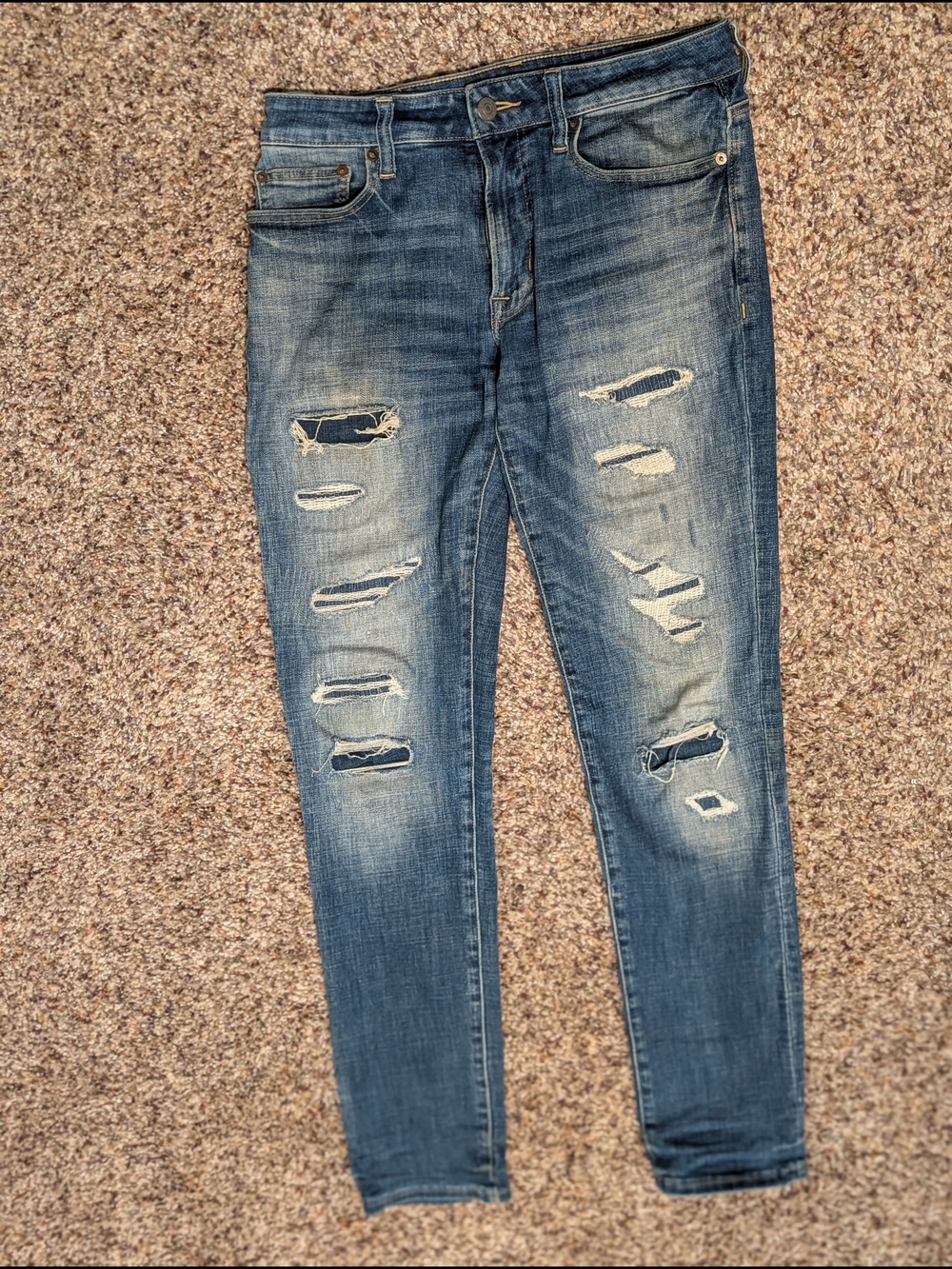 American Eagle Outfitters Men's Distressed Skinny Jeans - Blue Wash
